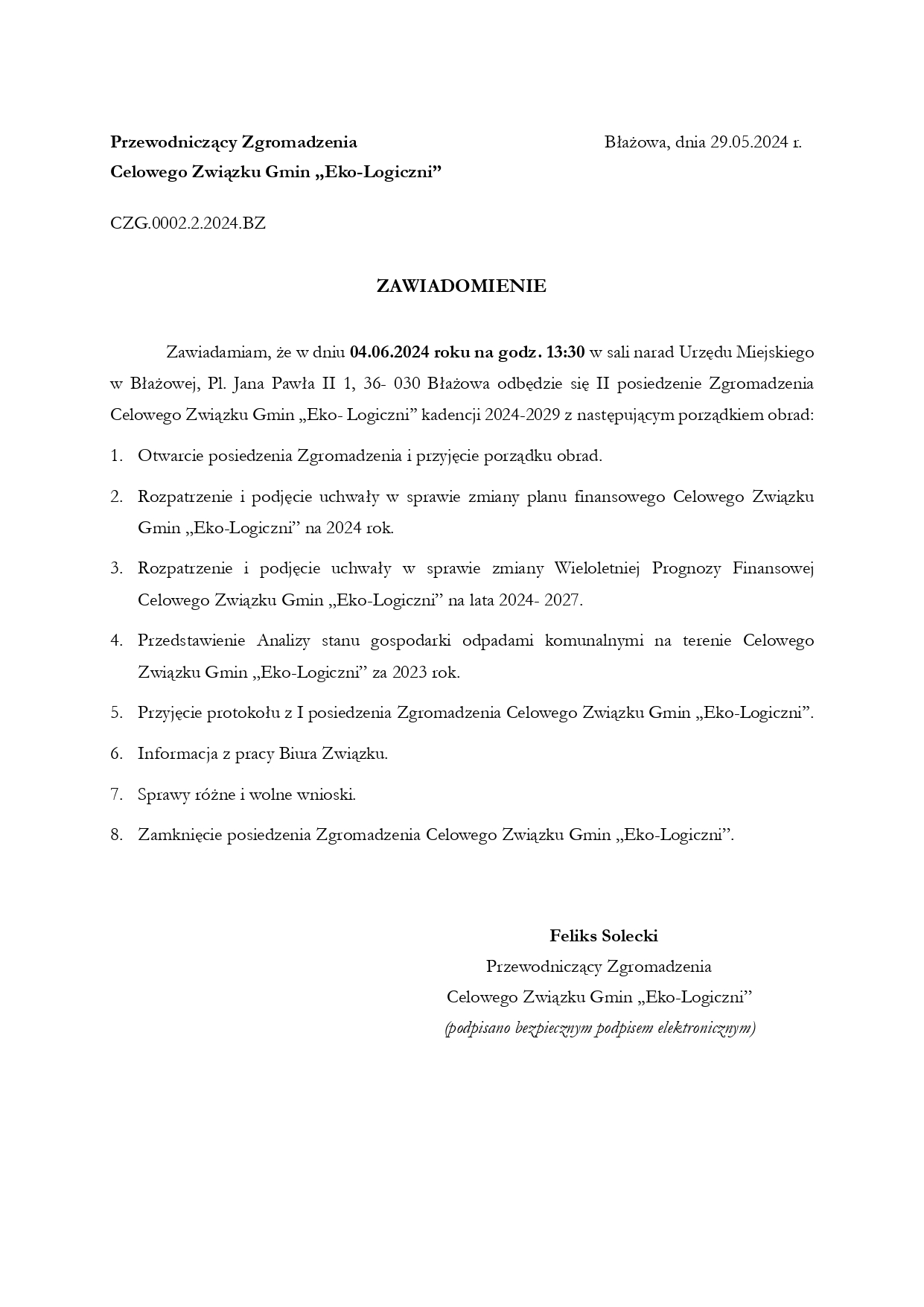 Zawiadomienie o II posiedzeniu na stronę internetową. page 0001