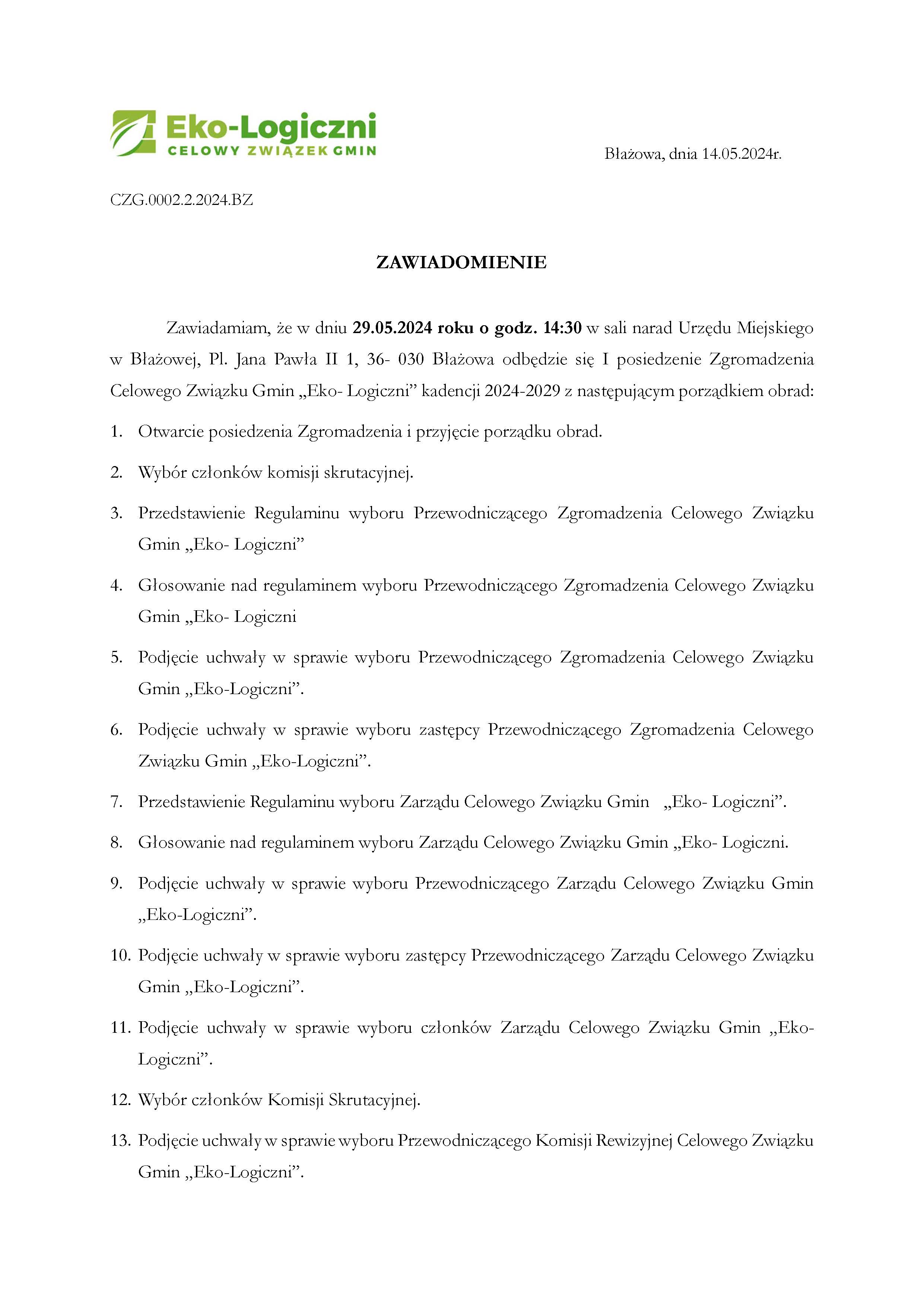 Zawiadomienie I posiedzenie strona Strona 1